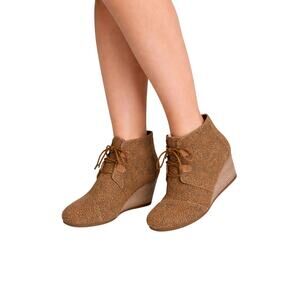 TOMS Kala Bootie Tan Mini Cheetah Suede Lace Up Women Size 11 NWOB